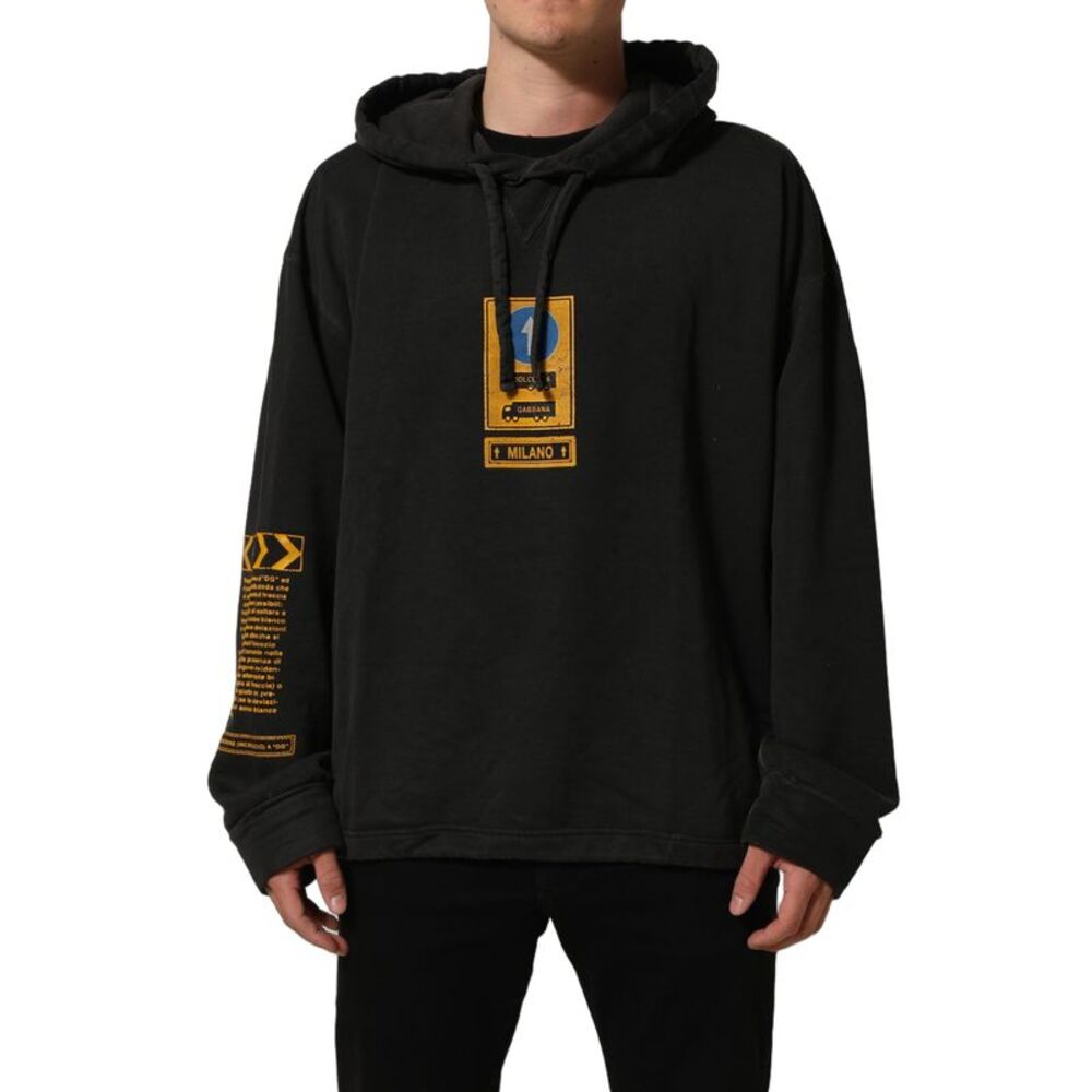 Dolce & Gabbana Black Cotton DG Shield Hooded Sweatshirt Men's Sweater